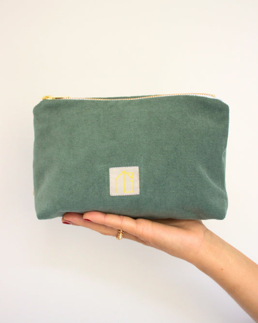 pochette in velluto millerighe verde muschio