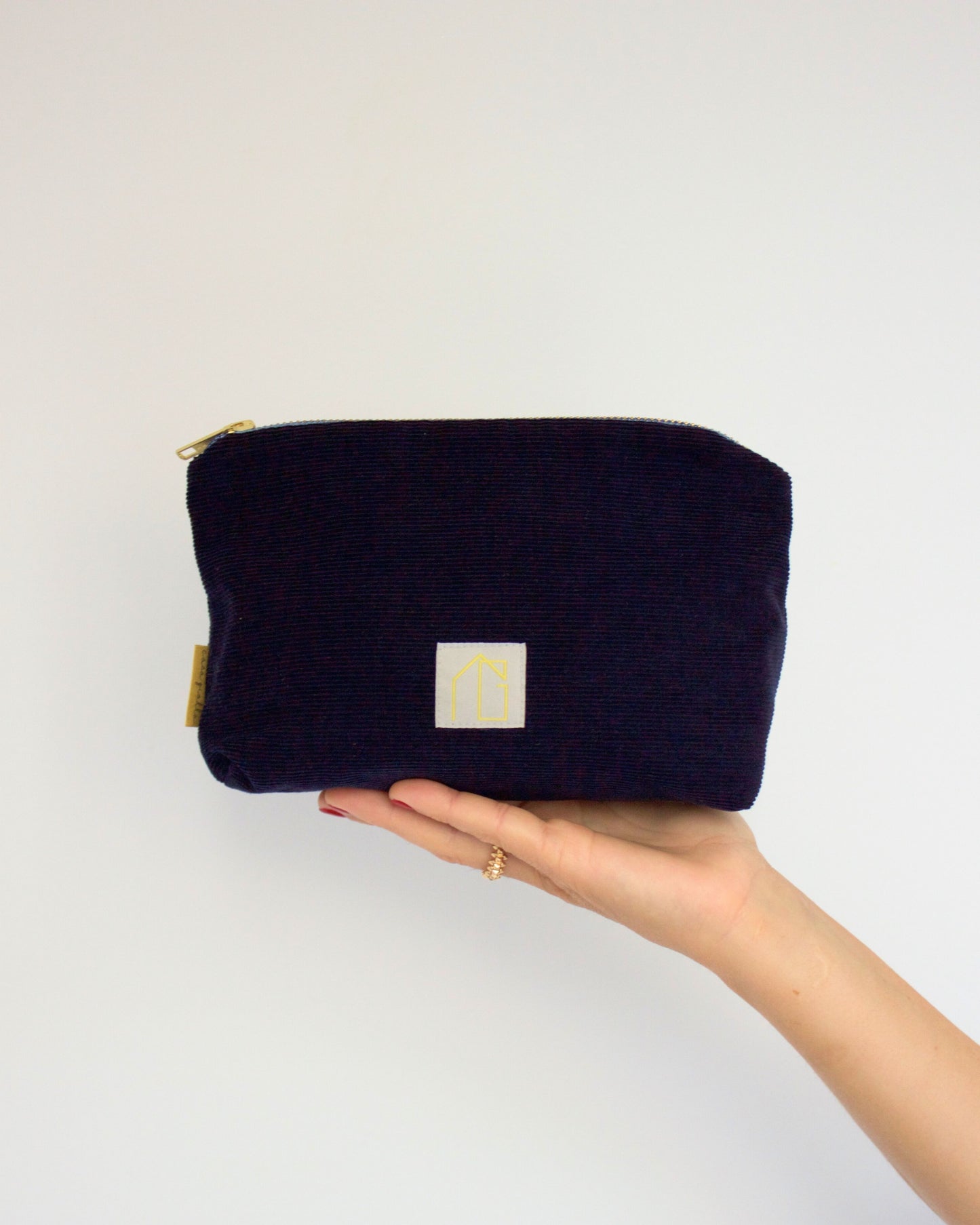 pochette in velluto blue navy mille righe